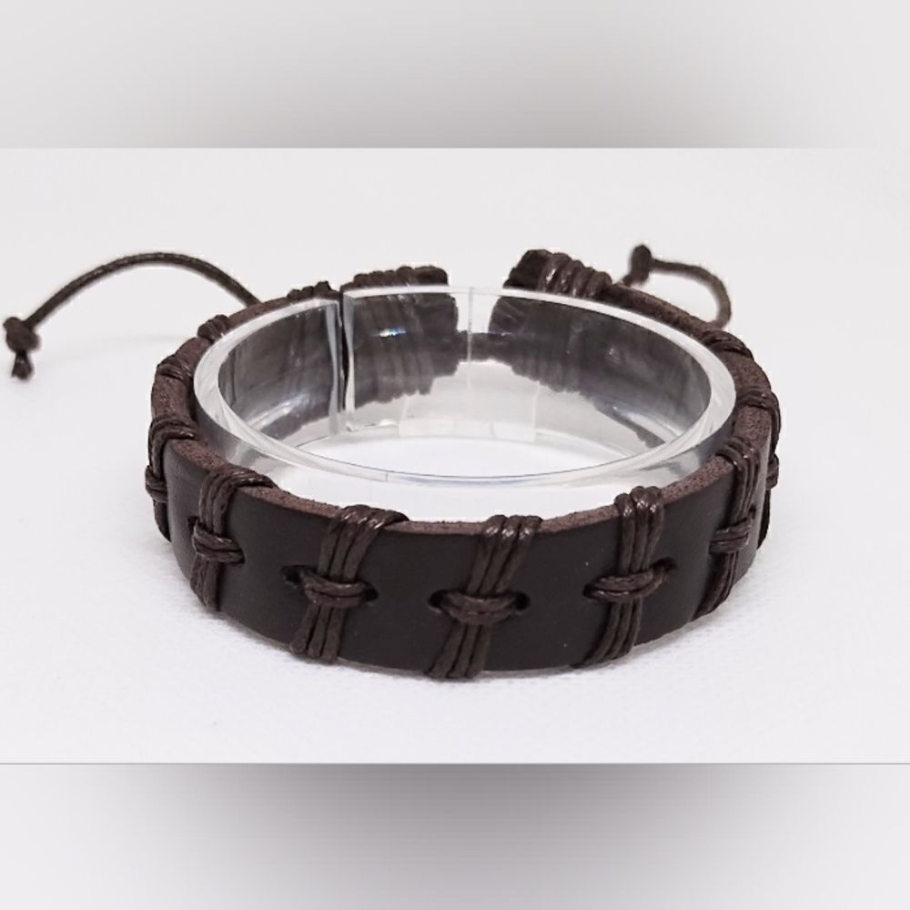 Leather bracelet layered brown new e22